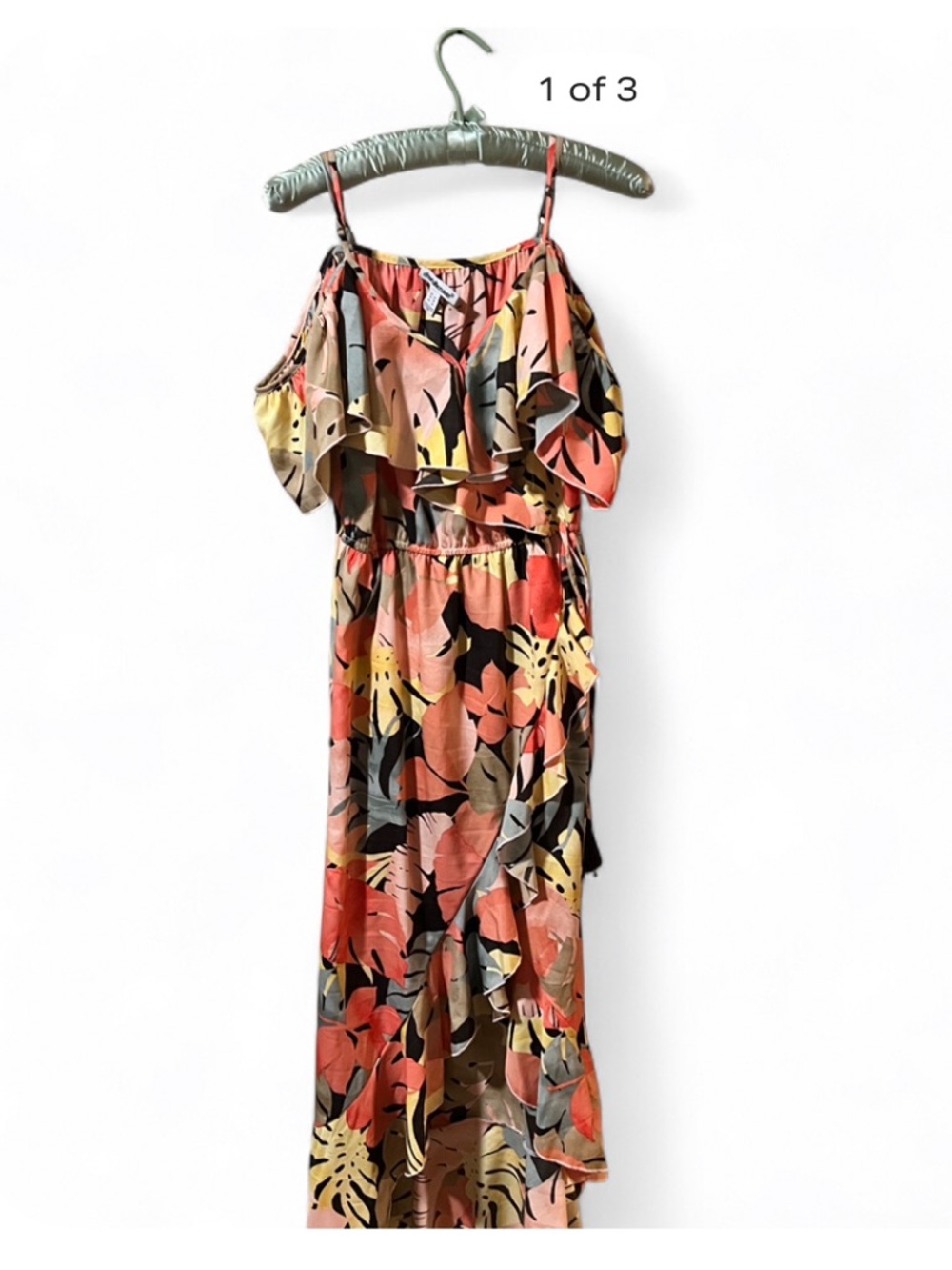 Charlotte Russe Coral, Yellow & Black Floral dress SZ M
